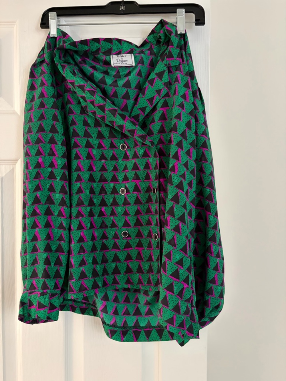 Green & Purple Geometric Double-Breasted Jacket